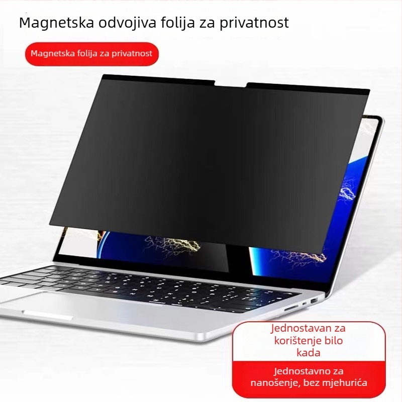 Magnetska folija za zaštitu privatnosti MacBook – PET materijal s elektrostatikom adsorpcijom, kompatibilan s Apple notebookom, prilagođena uzorak
