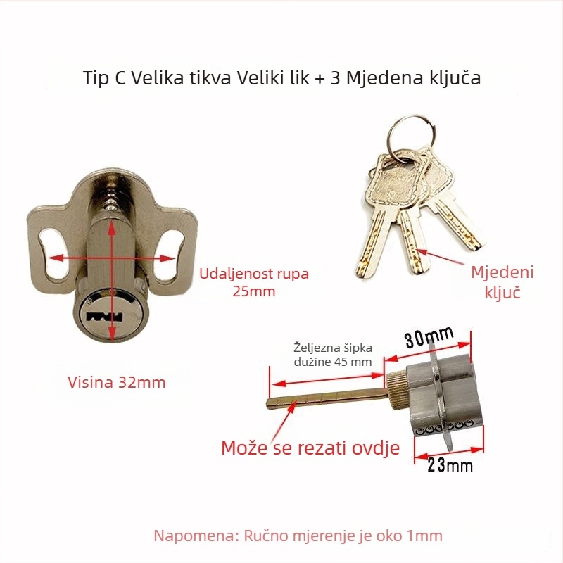 Cilindar zaključavanja s jednim jezičkom za kupaonska vrata od drveta — materijal cinkova legura i željezo, marka Menghong, model Bathroom wooden door single tongue lock cylinder, moderan minimalistički stil
