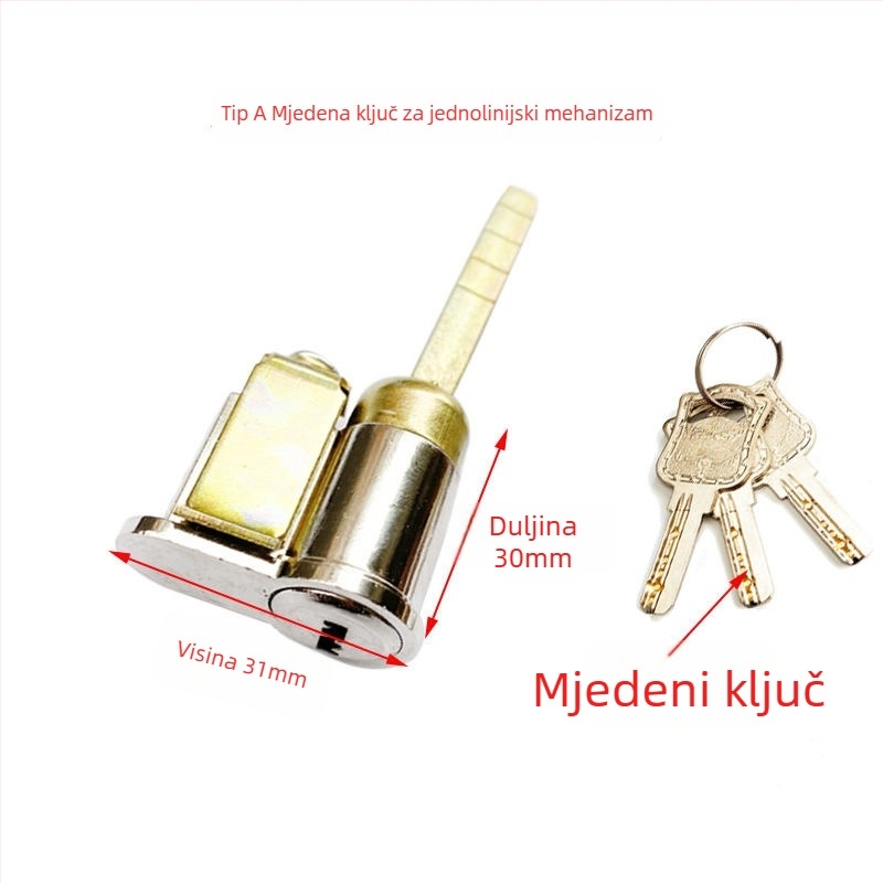 Cilindar zaključavanja s jednim jezičkom za kupaonska vrata od drveta — materijal cinkova legura i željezo, marka Menghong, model Bathroom wooden door single tongue lock cylinder, moderan minimalistički stil