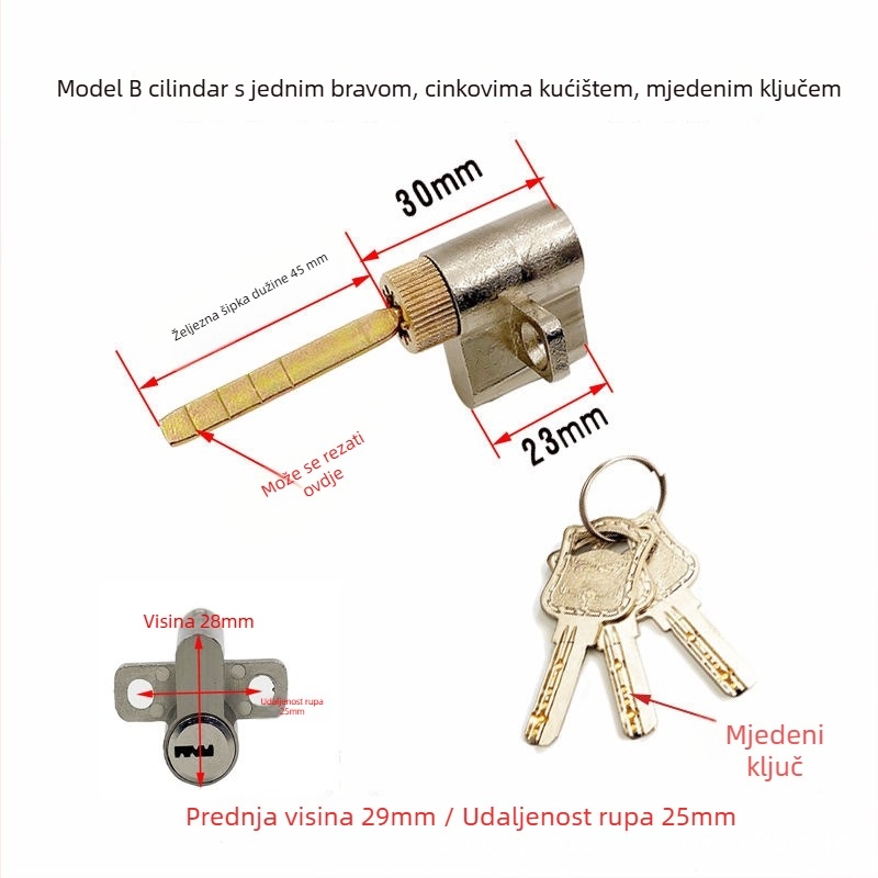Cilindar zaključavanja s jednim jezičkom za kupaonska vrata od drveta — materijal cinkova legura i željezo, marka Menghong, model Bathroom wooden door single tongue lock cylinder, moderan minimalistički stil
