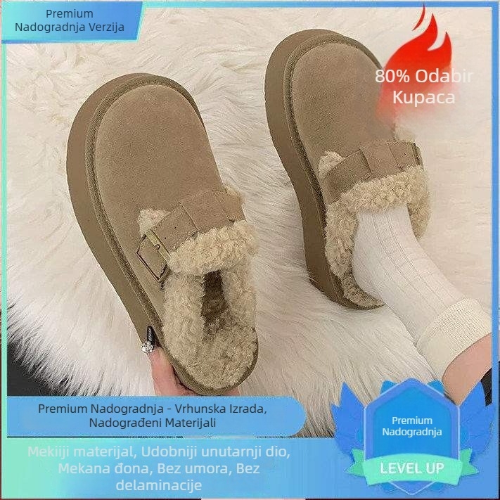 Ženske papuče s debelim potplatom, slip-on, krznena podstava, gornji dio od velura, potplat od pjene