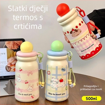 Izolirana šalica sa slamkom i čajem filterom – unutarnja 316 nehrđajući čelik, vanjska 304 nehrđajući čelik, izolacija 6–12 sati