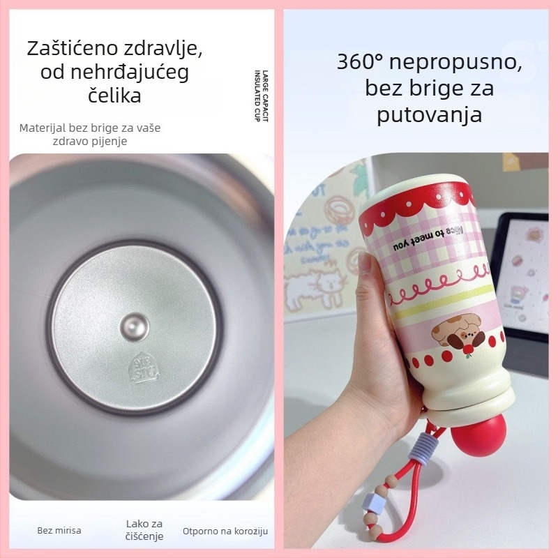 Izolirana šalica sa slamkom i čajem filterom – unutarnja 316 nehrđajući čelik, vanjska 304 nehrđajući čelik, izolacija 6–12 sati