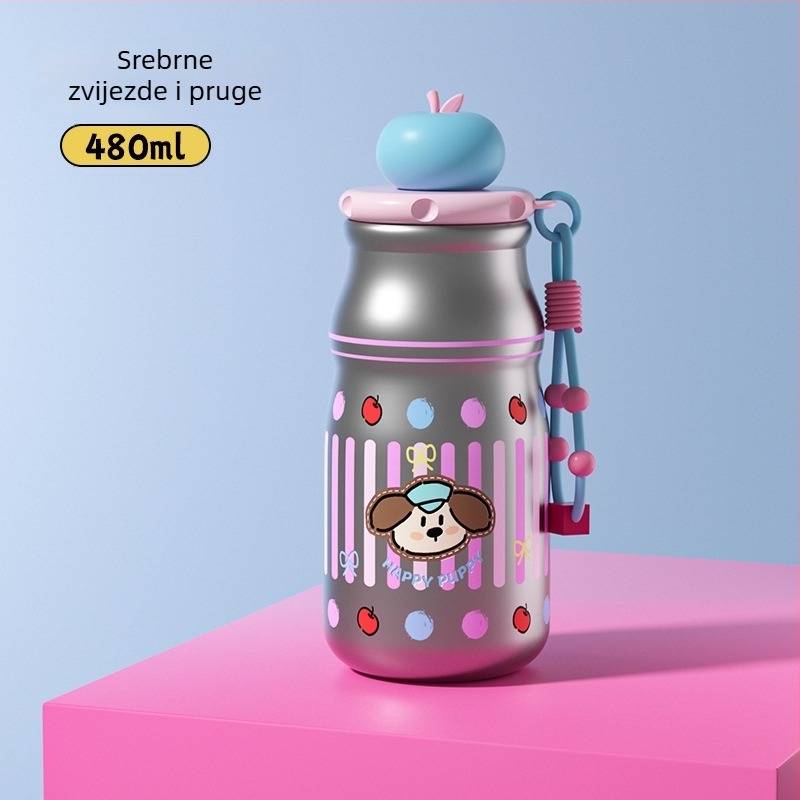 Izolirana šalica sa slamkom i čajem filterom – unutarnja 316 nehrđajući čelik, vanjska 304 nehrđajući čelik, izolacija 6–12 sati