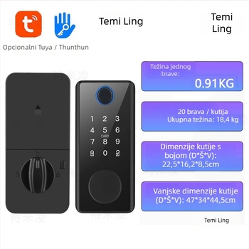 Temiling DS01 Pametni zaključavanje za drvena vrata – otisak prsta i lozinka, aluminijska legura; 100 otisaka, >500000 otključavanja, skeniranje 0,5 s, DC napajanje, lijevo-desno otvaranje