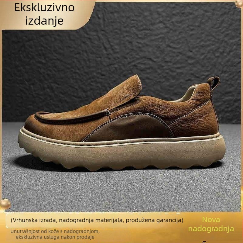Muški slip-on loafersi s debelom potplatom, prozračan gornji dio od više materijala, gumena potplat, nizak pet 1–3 cm