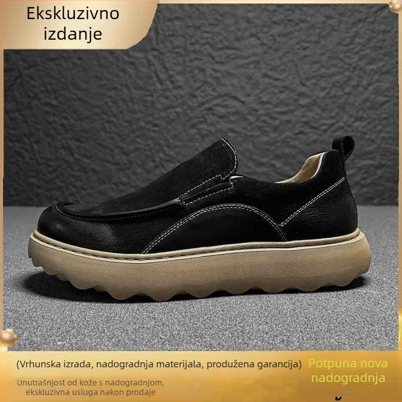 Muški slip-on loafersi s debelom potplatom, prozračan gornji dio od više materijala, gumena potplat, nizak pet 1–3 cm