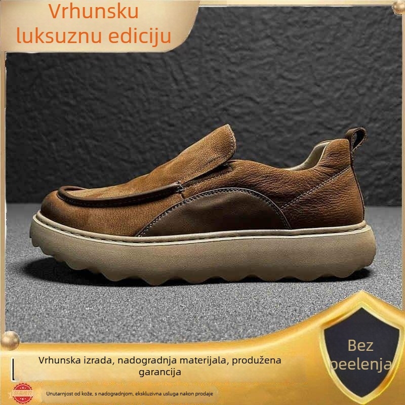 Muški slip-on loafersi s debelom potplatom, prozračan gornji dio od više materijala, gumena potplat, nizak pet 1–3 cm