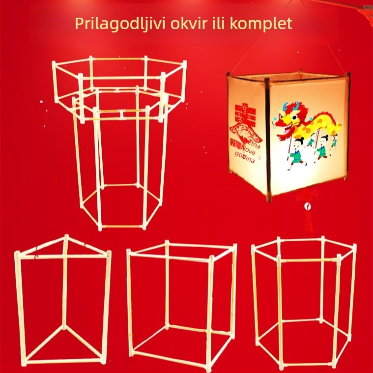 DIY Bambuski okvir lampe sa skeletom zmaja, Ne Električno, Pakiranje Opp Bag, Za proljetni festival, Uzrast 7–14