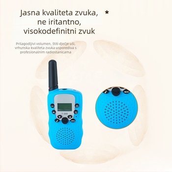 T388 Mini dječji walkie-talkie — Kompaktno, domet 1,5–3 km, 0,5 W izlazne snage, 8–22 kanala, Ni-MH baterija 300 mAh, protiv smetnji