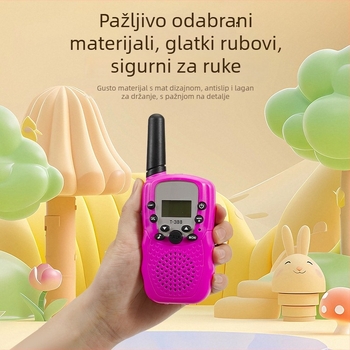 T388 Mini dječji walkie-talkie — Kompaktno, domet 1,5–3 km, 0,5 W izlazne snage, 8–22 kanala, Ni-MH baterija 300 mAh, protiv smetnji