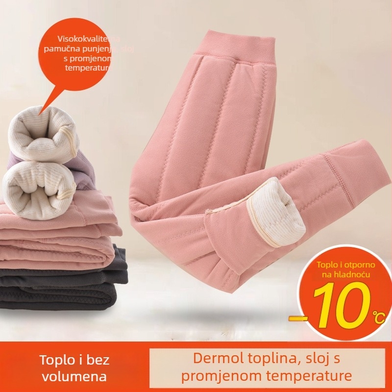 Dječje tople hlače s flisom za zimu, unisex, srednji pojas, 93% poliester, Derong tkanina, uzrast 3–8 godina