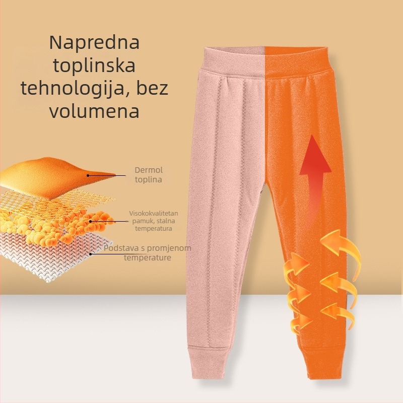 Dječje tople hlače s flisom za zimu, unisex, srednji pojas, 93% poliester, Derong tkanina, uzrast 3–8 godina