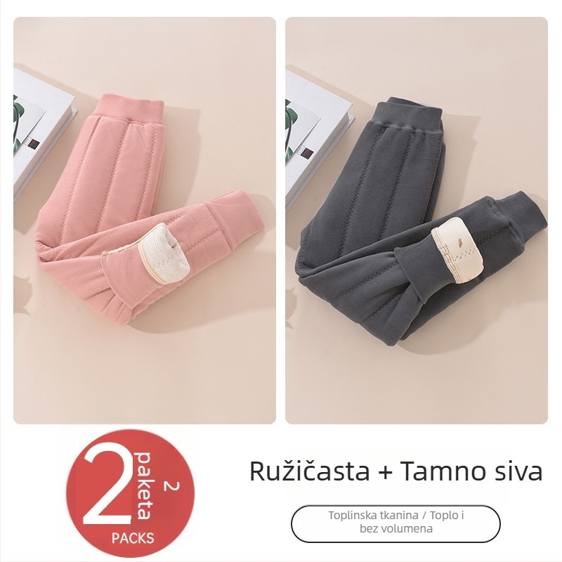 Dječje tople hlače s flisom za zimu, unisex, srednji pojas, 93% poliester, Derong tkanina, uzrast 3–8 godina