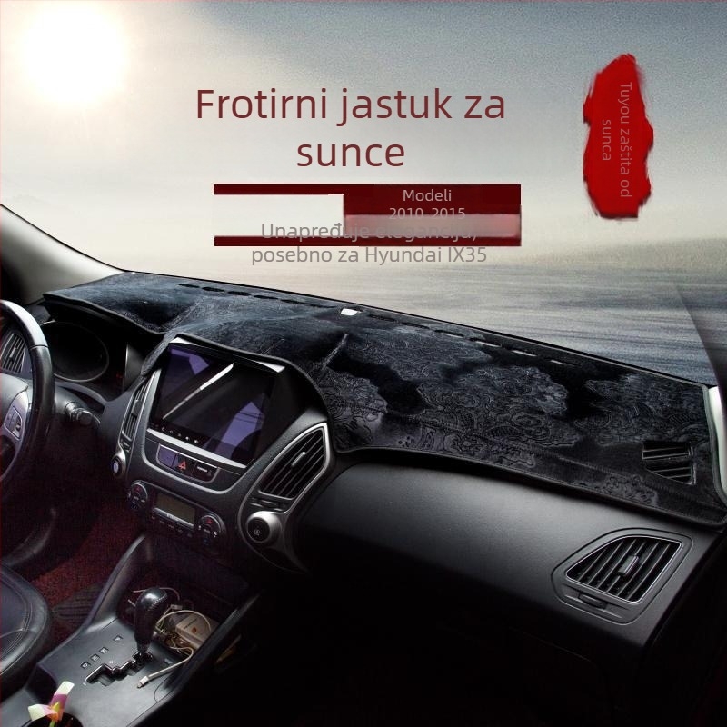Mat zaštite za daska s instrument ploče Hyundai ix35 – pliš materijal, toplinska izolacija, otisnut logo, ovlaštena privatna marka