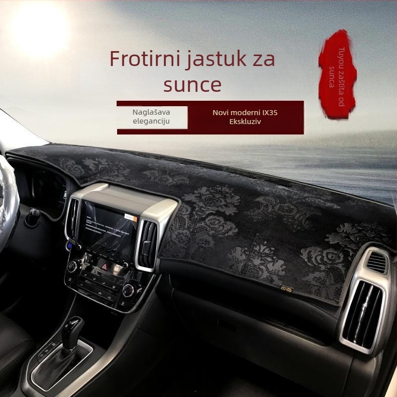 Mat zaštite za daska s instrument ploče Hyundai ix35 – pliš materijal, toplinska izolacija, otisnut logo, ovlaštena privatna marka