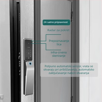 Pametna vodootporna brava za vrata s prepoznavanjem lica i otiskom prsta, model FD-03, 100 pohranjenih otisaka, do 3000 otključavanja, skeniranje manje od 0,3 s, pogodna za drvena vrata