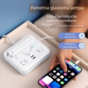 Sklopiva stolna lampa s utičnicom, Type-C i USB priključcima, glasovno upravljanje i daljinsko upravljanje