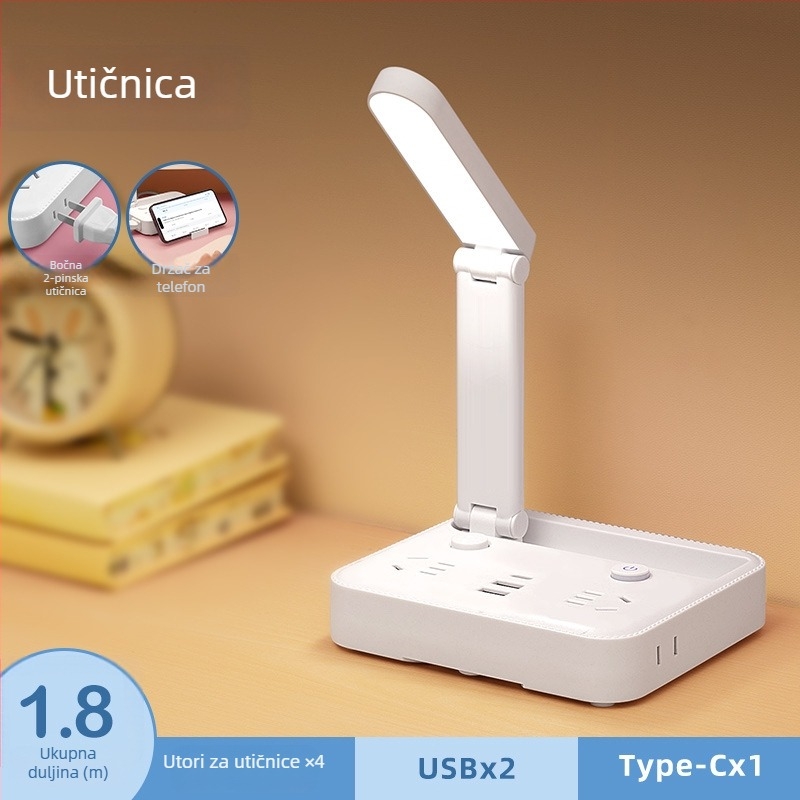 Sklopiva stolna lampa s utičnicom, Type-C i USB priključcima, glasovno upravljanje i daljinsko upravljanje