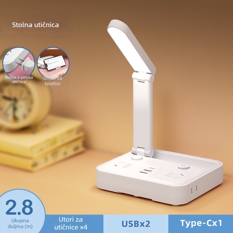 Sklopiva stolna lampa s utičnicom, Type-C i USB priključcima, glasovno upravljanje i daljinsko upravljanje
