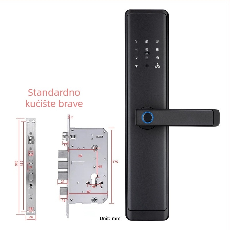Bq5 poluautomatska Bluetooth pametna brava za masivna vrata — 100 otisaka prsta, >200000 otključavanja, skeniranje <0,5 s, napajanje DC