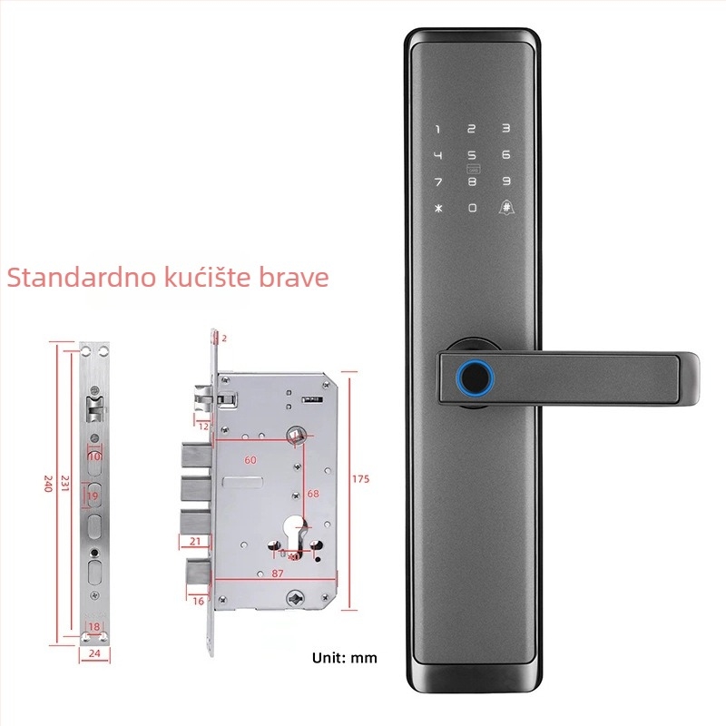 Bq5 poluautomatska Bluetooth pametna brava za masivna vrata — 100 otisaka prsta, >200000 otključavanja, skeniranje <0,5 s, napajanje DC