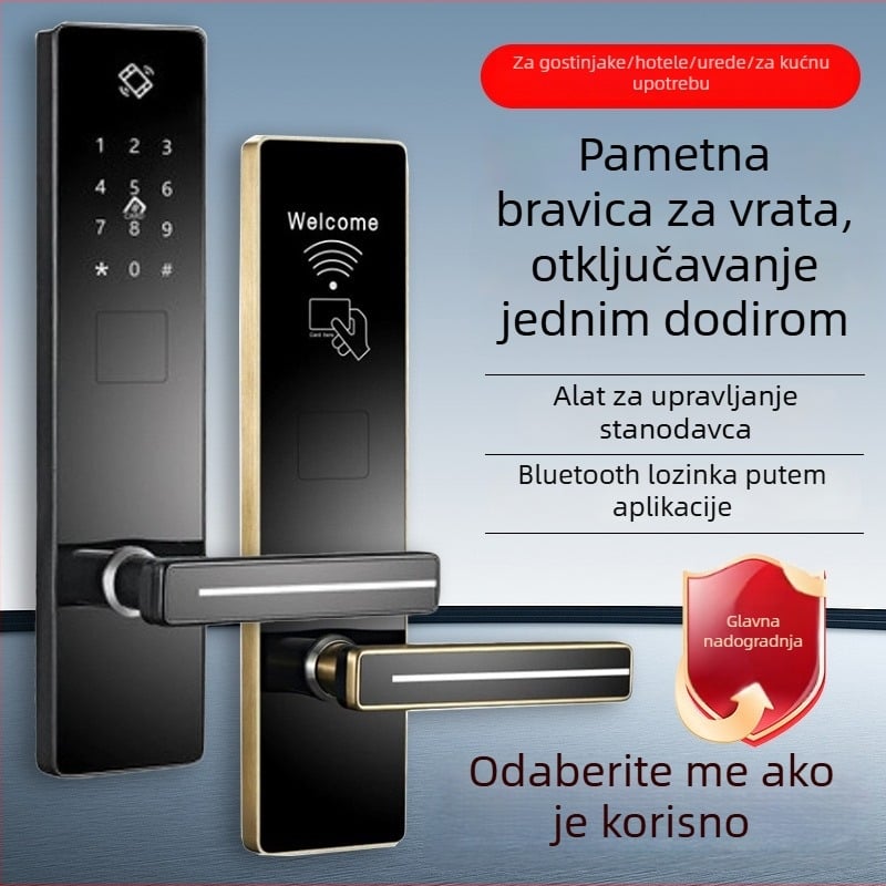 Hotelska pametna brava s IC kartom, pristup lozinka i otisak prsta — nadograđena zaštita od krađe, prilagodljiva