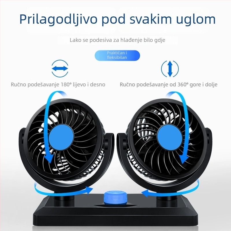 Automobilski ventilator dvostruke napetosti 12V/24V, ABS plast, hlađenje, 220W, prenosni