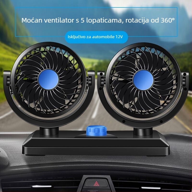 Automobilski ventilator dvostruke napetosti 12V/24V, ABS plast, hlađenje, 220W, prenosni