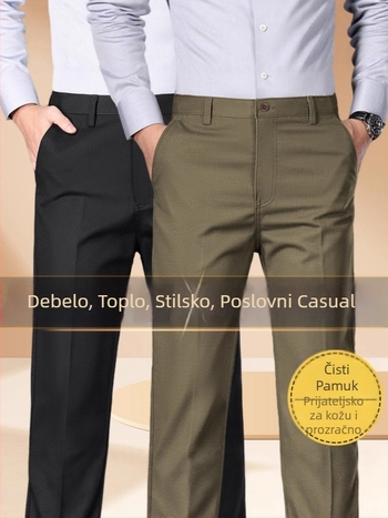 Muške hlače za poslovni casual stil, ravni kroj, srednje visoki struk, 100% pamuk, zimske, bez peglanja