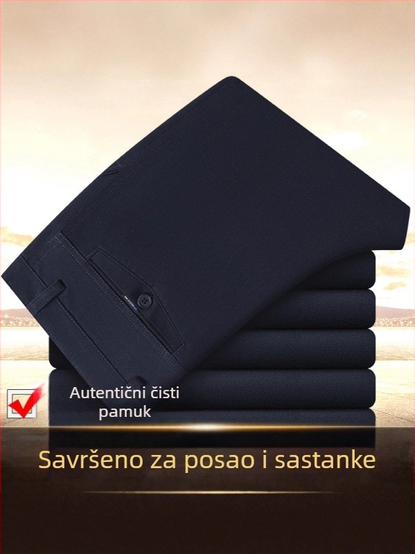 Muške hlače za poslovni casual stil, ravni kroj, srednje visoki struk, 100% pamuk, zimske, bez peglanja