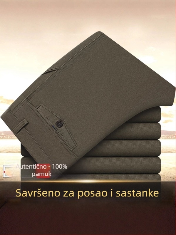 Muške hlače za poslovni casual stil, ravni kroj, srednje visoki struk, 100% pamuk, zimske, bez peglanja