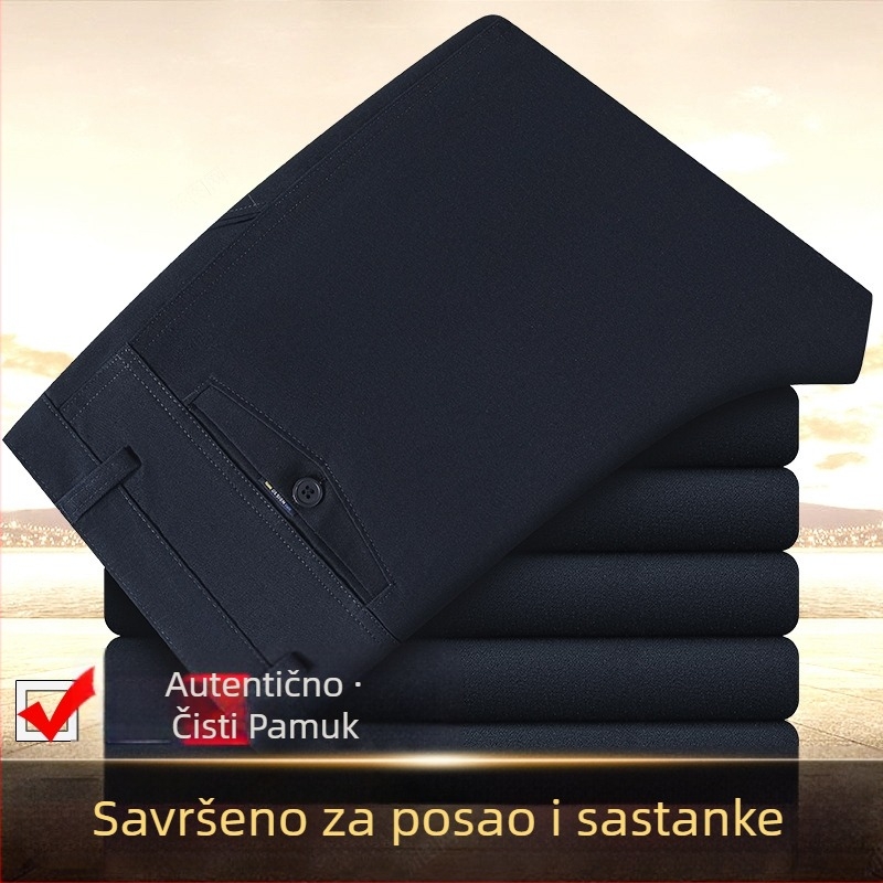 Muške hlače za poslovni casual stil, ravni kroj, srednje visoki struk, 100% pamuk, zimske, bez peglanja