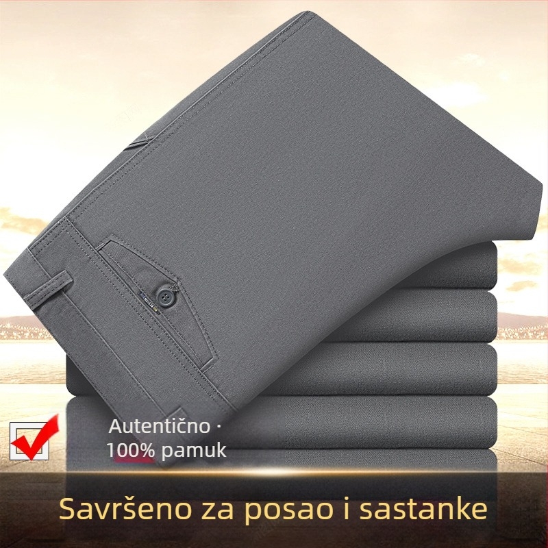 Muške hlače za poslovni casual stil, ravni kroj, srednje visoki struk, 100% pamuk, zimske, bez peglanja