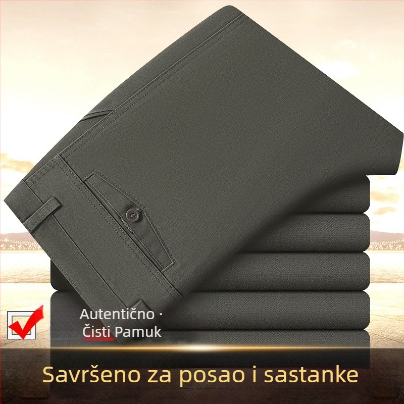 Muške hlače za poslovni casual stil, ravni kroj, srednje visoki struk, 100% pamuk, zimske, bez peglanja