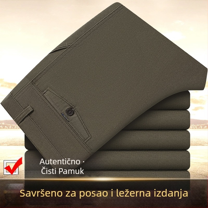 Muške hlače za poslovni casual stil, ravni kroj, srednje visoki struk, 100% pamuk, zimske, bez peglanja