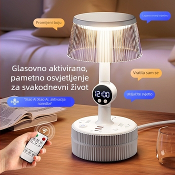 Noćna stolna lampa za spavaću sobu s glasovnim upravljanjem, plastični abažur, napajanje iz utičnice, CRI ≥95, napon ≤36V