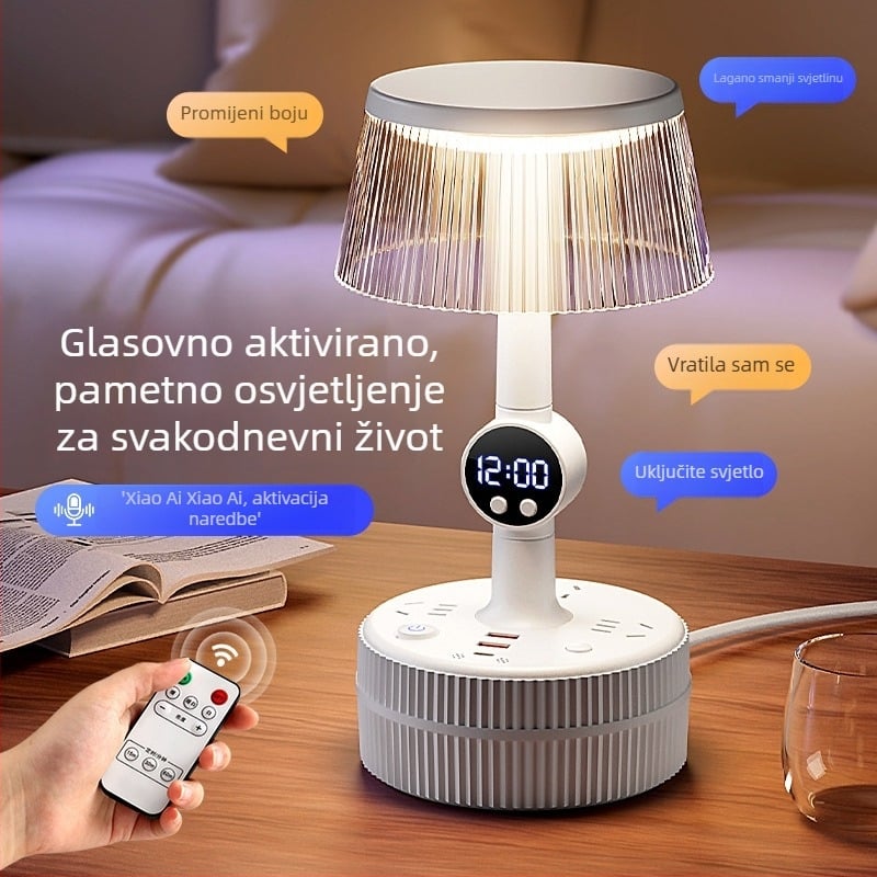 Noćna stolna lampa za spavaću sobu s glasovnim upravljanjem, plastični abažur, napajanje iz utičnice, CRI ≥95, napon ≤36V