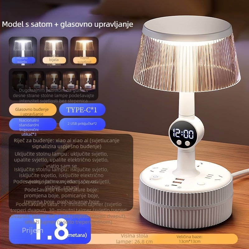 Noćna stolna lampa za spavaću sobu s glasovnim upravljanjem, plastični abažur, napajanje iz utičnice, CRI ≥95, napon ≤36V