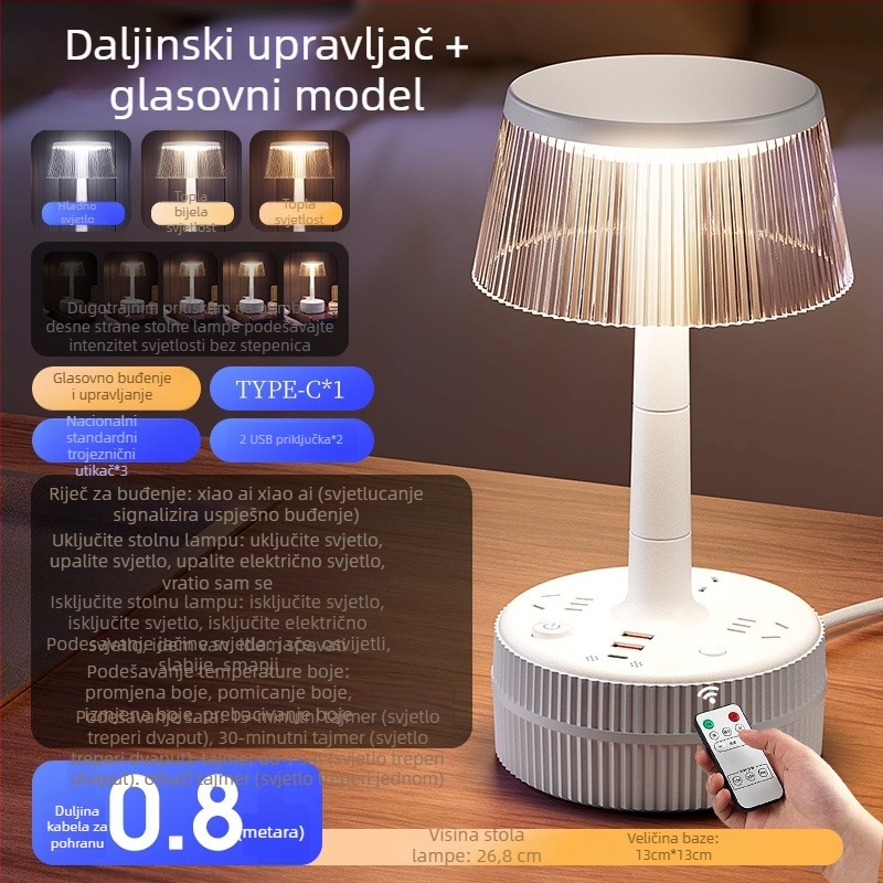 Noćna stolna lampa za spavaću sobu s glasovnim upravljanjem, plastični abažur, napajanje iz utičnice, CRI ≥95, napon ≤36V