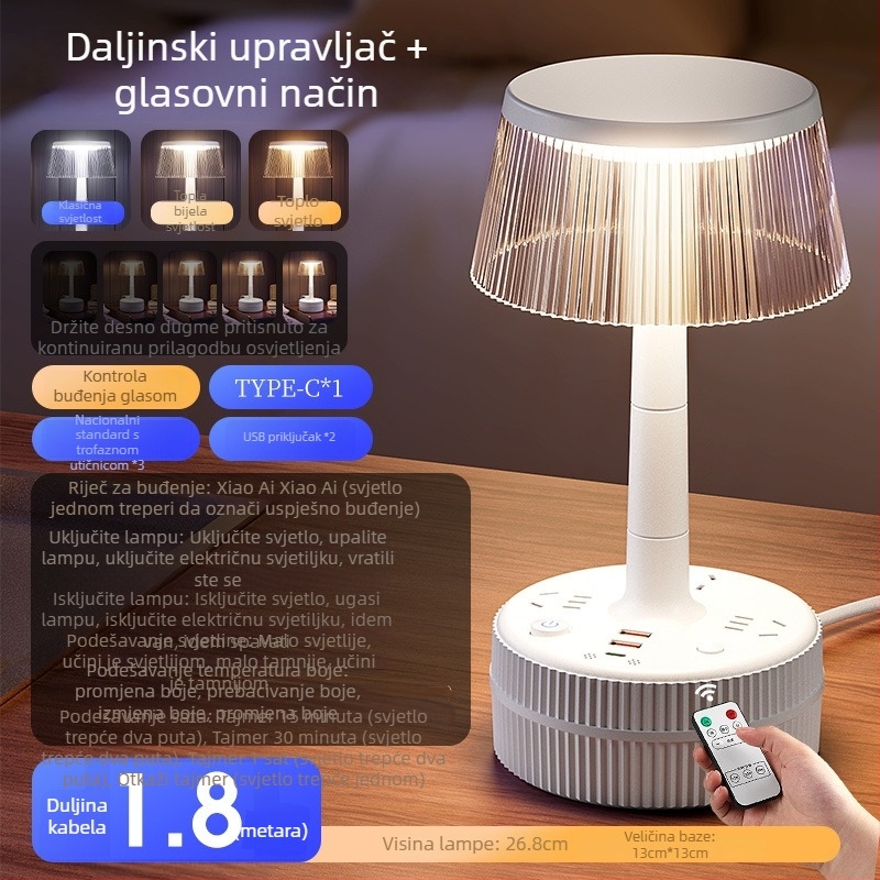 Noćna stolna lampa za spavaću sobu s glasovnim upravljanjem, plastični abažur, napajanje iz utičnice, CRI ≥95, napon ≤36V