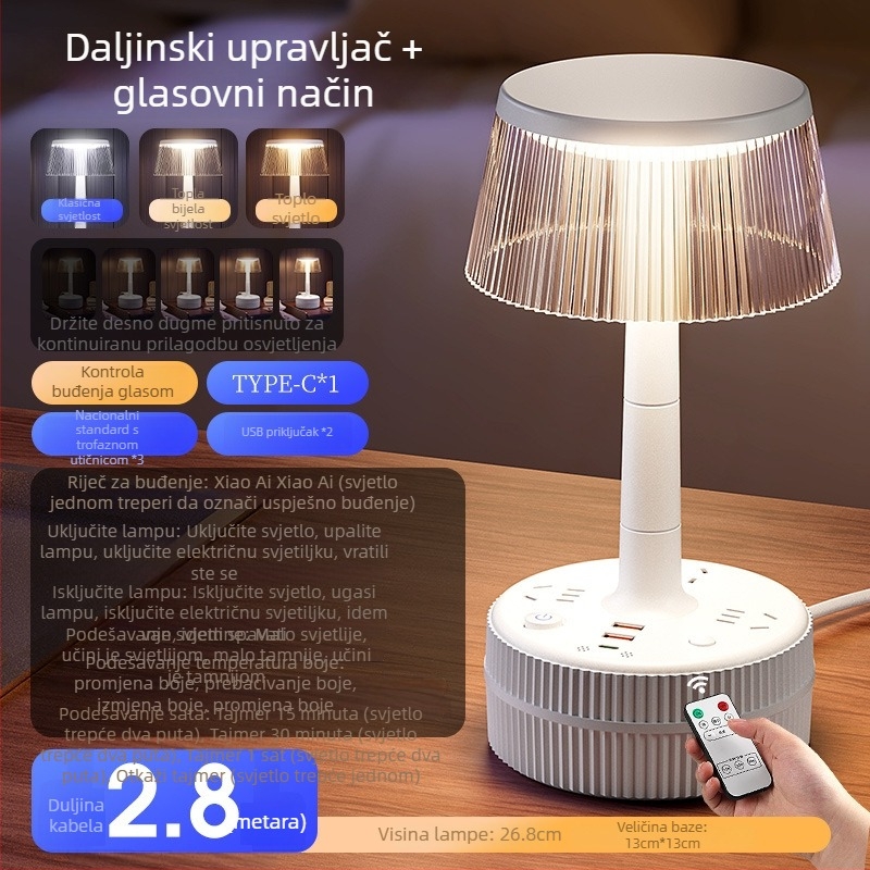 Noćna stolna lampa za spavaću sobu s glasovnim upravljanjem, plastični abažur, napajanje iz utičnice, CRI ≥95, napon ≤36V