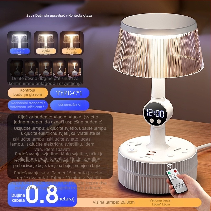 Noćna stolna lampa za spavaću sobu s glasovnim upravljanjem, plastični abažur, napajanje iz utičnice, CRI ≥95, napon ≤36V