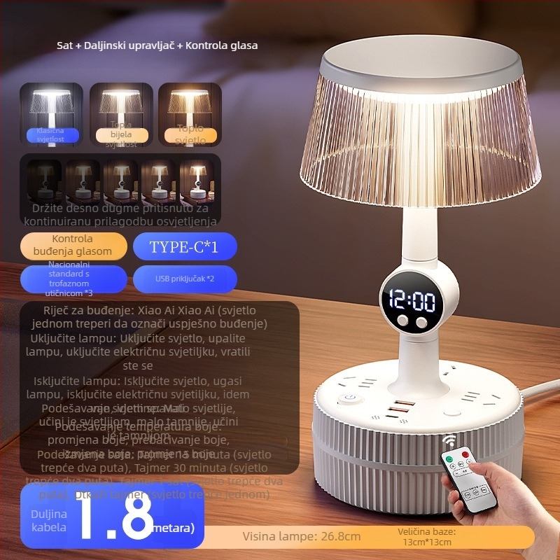 Noćna stolna lampa za spavaću sobu s glasovnim upravljanjem, plastični abažur, napajanje iz utičnice, CRI ≥95, napon ≤36V