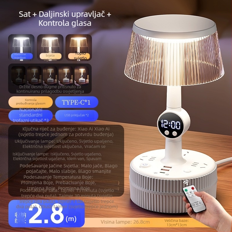 Noćna stolna lampa za spavaću sobu s glasovnim upravljanjem, plastični abažur, napajanje iz utičnice, CRI ≥95, napon ≤36V