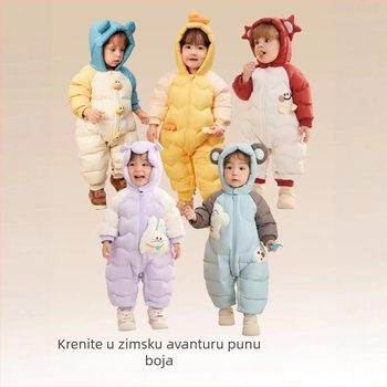 Unisex dječji zimski kombinezon za puzanje, s kapuljom, dugim rukavima, vlakna acetata s poliestrom
