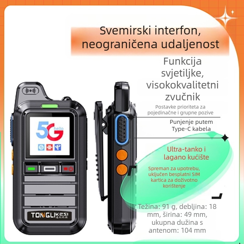 Tricos ručna radiostanica s dometom >50 km, 200 kanala, RF izlaz 1 W, baterija 6800 mAh.