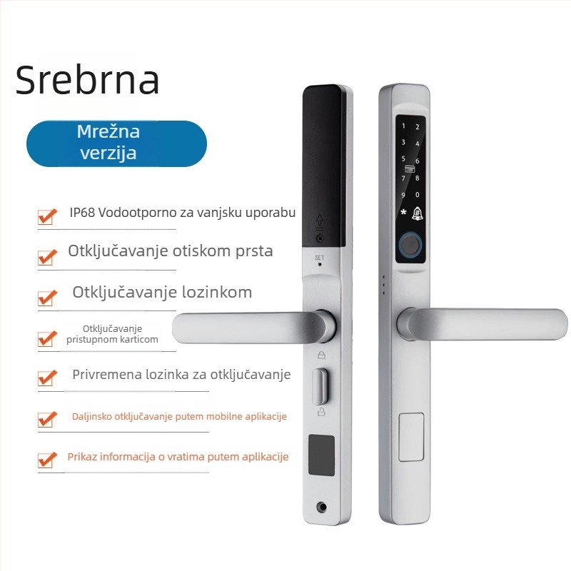 Deep Deer x7 Pametna brava za vanjska aluminijska vrata – pristup otiskom prsta, lozinkom i ključem; 50 pohranjenih otisaka prsta, >10.000 otvaranja, skeniranje <1 s, IPX65, -30°C do 80°C
