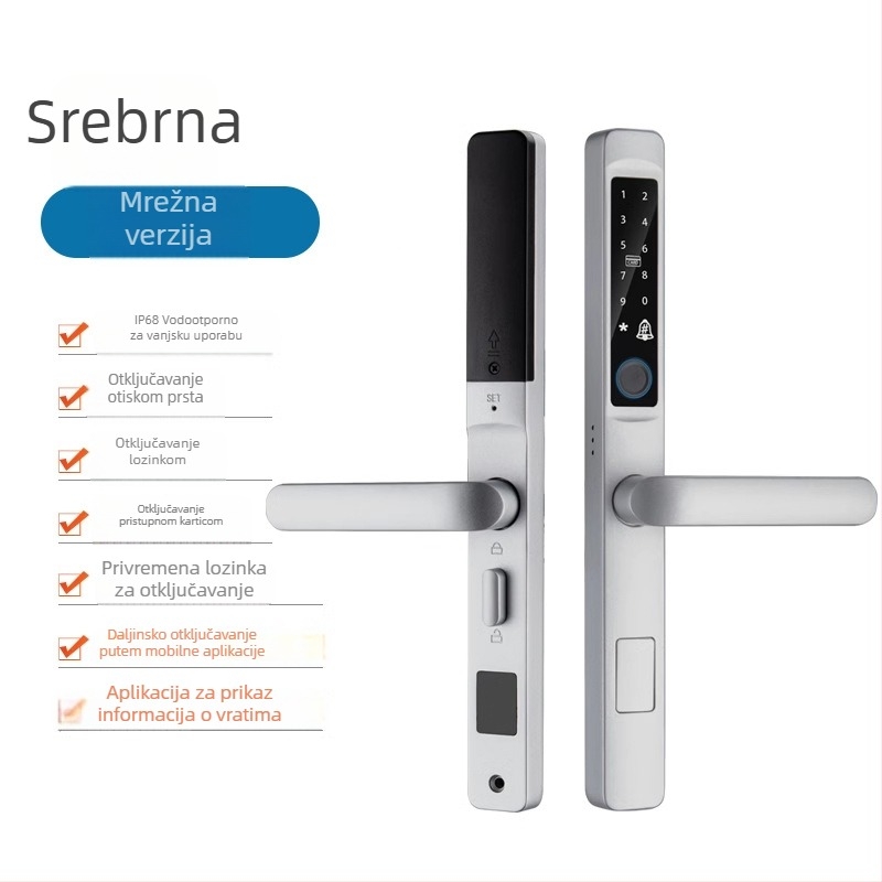 Deep Deer x7 Pametna brava za vanjska aluminijska vrata – pristup otiskom prsta, lozinkom i ključem; 50 pohranjenih otisaka prsta, >10.000 otvaranja, skeniranje <1 s, IPX65, -30°C do 80°C