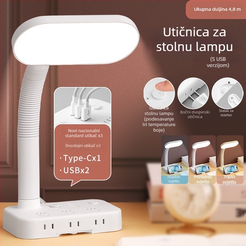 Hongting Studenska stolna lampa za učenje s načinom zaštite očiju, anti-plavo svjetlo, podesiva jačina, USB napajanje, daljinsko upravljanje